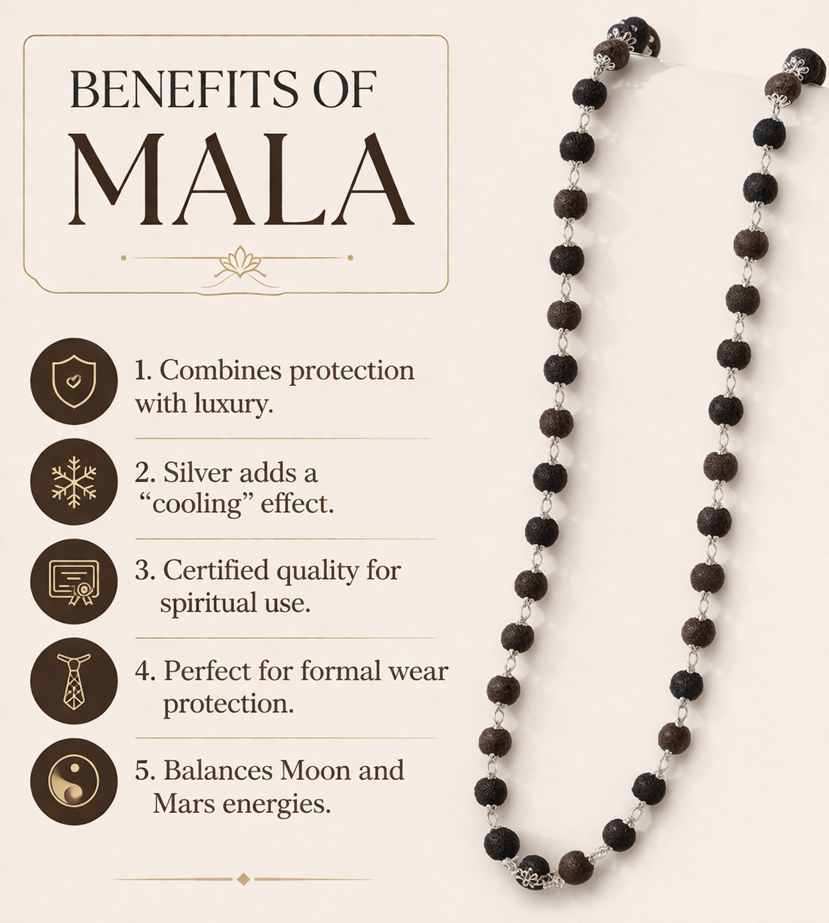 Silver Plated Eternal Karungali Mala - Natural Ebony Wood (Govt. Certified)