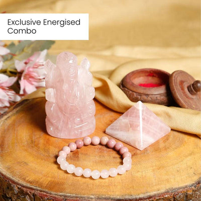Divine Love Kit | Rose Quartz Bracelet + Tower + Shri Ganesha Idol | Energized |