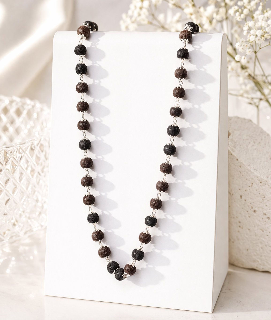 Silver Plated Eternal Karungali Mala - Natural Ebony Wood (Govt. Certified)