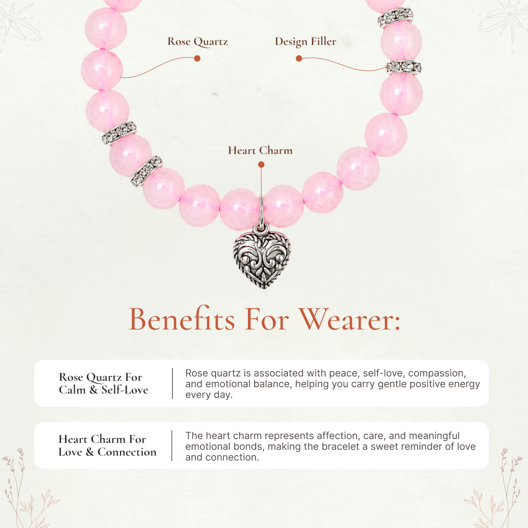 Rose Quartz Bracelet with Heart Charm