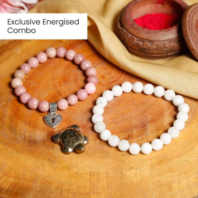Love, Peace & Wealth Combo| Rose Quartz | Moonstone| Hematite Charm| Energized|