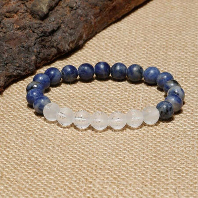 Meditation Bracelet | Aum Engraved Clear quartz and Sodalite | Natural | Energized |