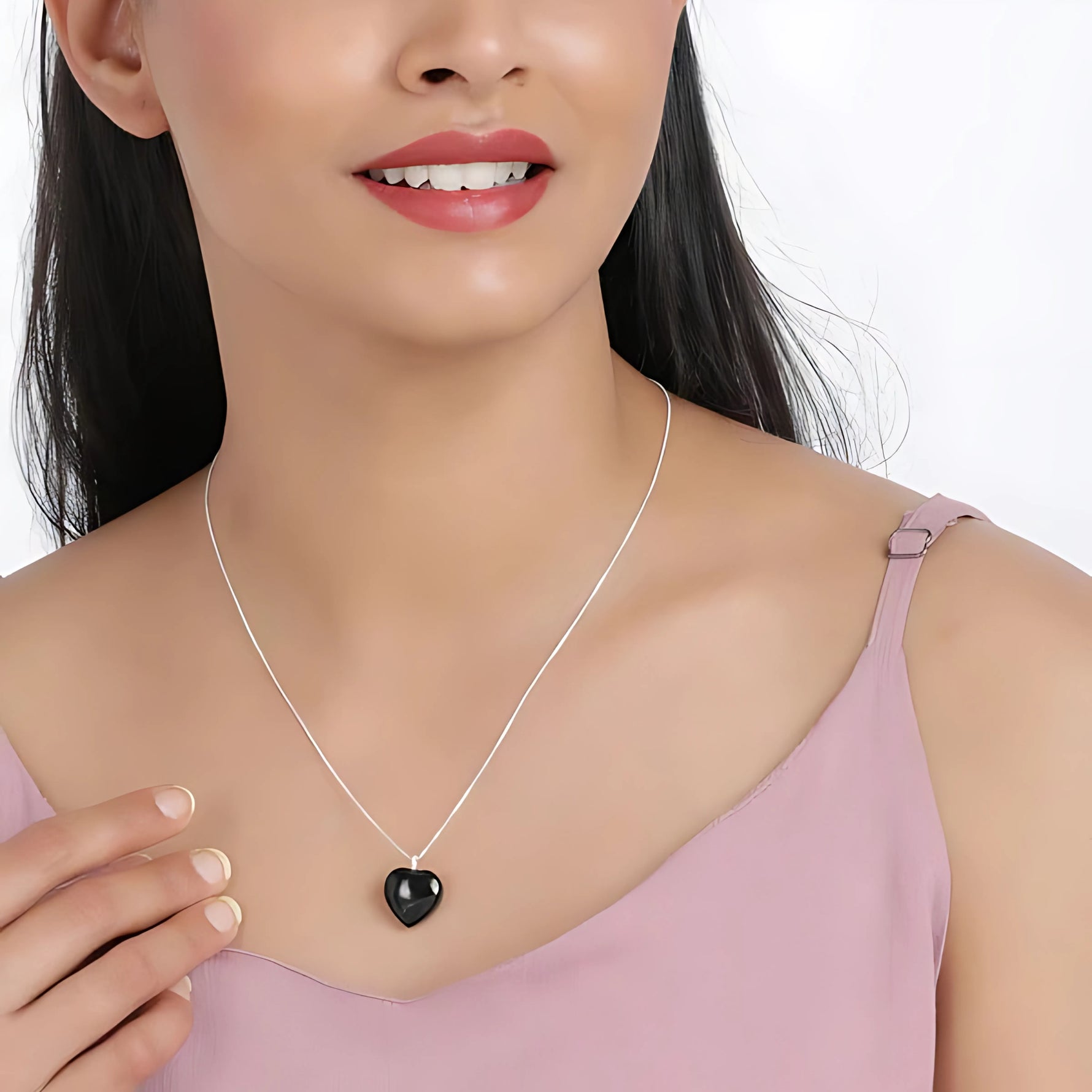 Black Onyx Heart Pendant with 925 Sterling Silver Neck Chain