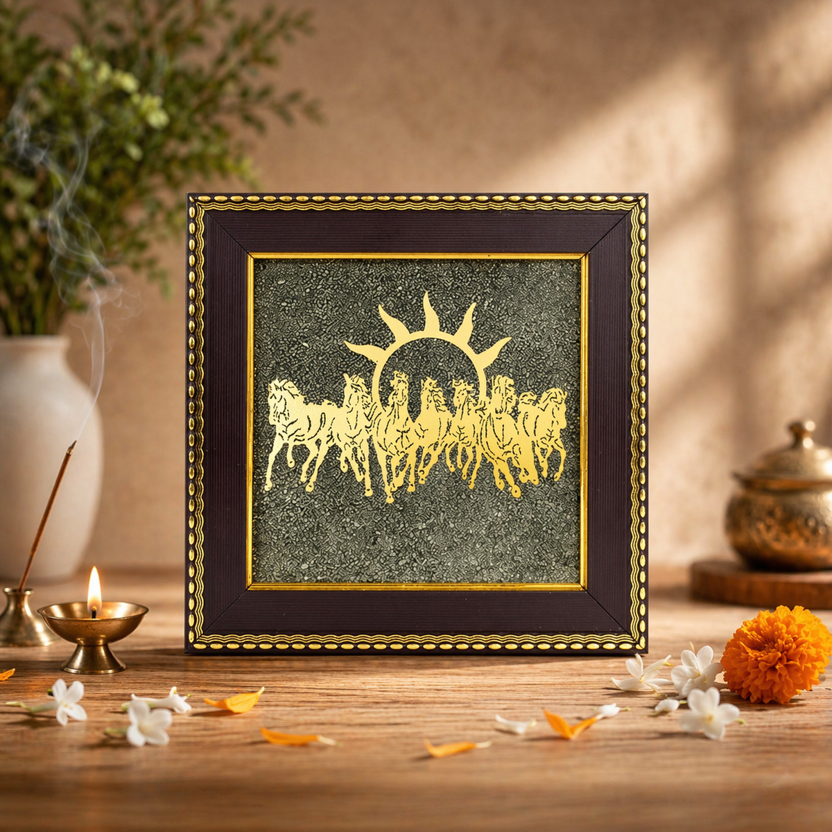 7 Horses on Raw Pyrite Frame