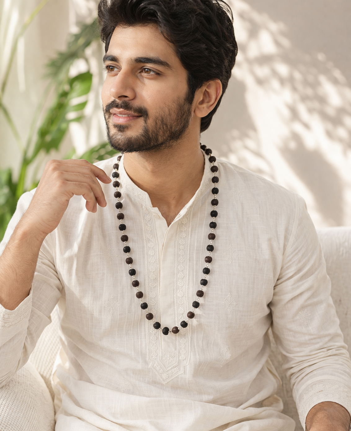 Silver Plated Eternal Karungali Mala - Natural Ebony Wood (Govt. Certified)