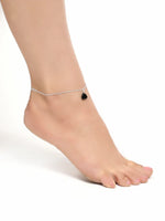 Sterling Silver Ball Chain Anklet with Black Onyx Gemstone