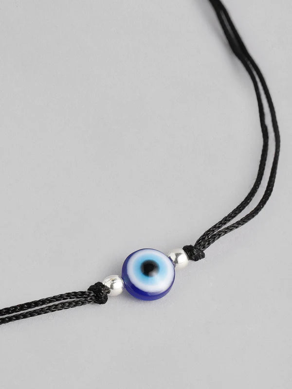 Sterling Silver Beads Evil Eye Black Thread Anklet