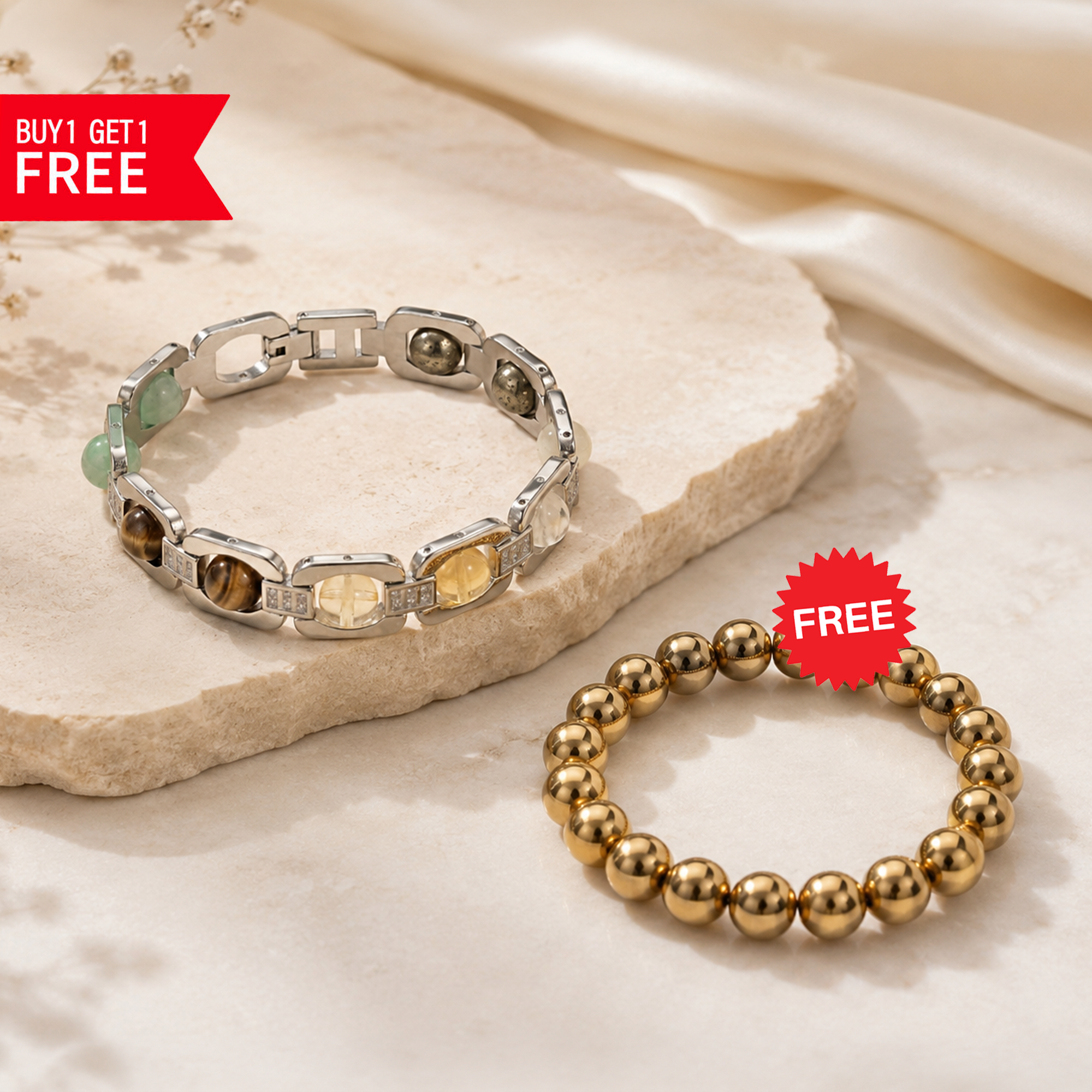 DHAN YOG METAL BRACELET WITH FREE GOLDEN PYRITE BRACELET